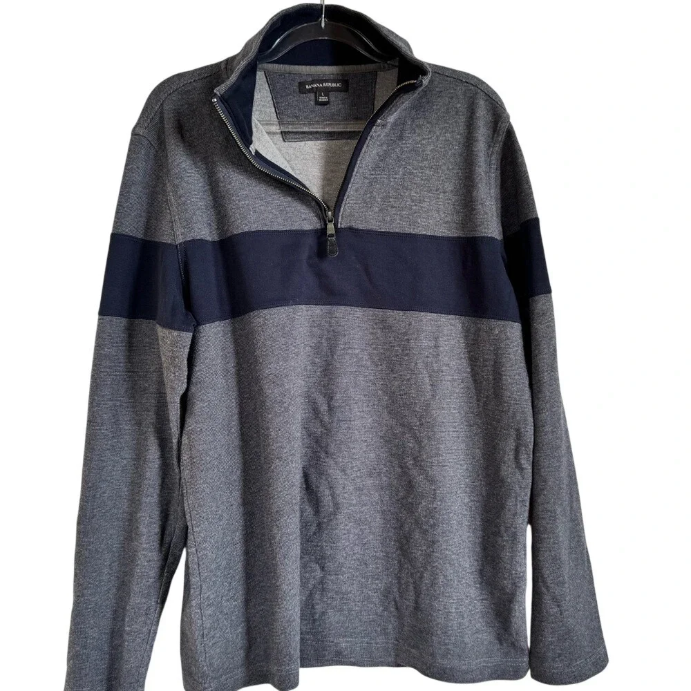 Banana Republic Men's 100% Cotton Striped Preppy Casualcore Quarter Zip, Size L‎